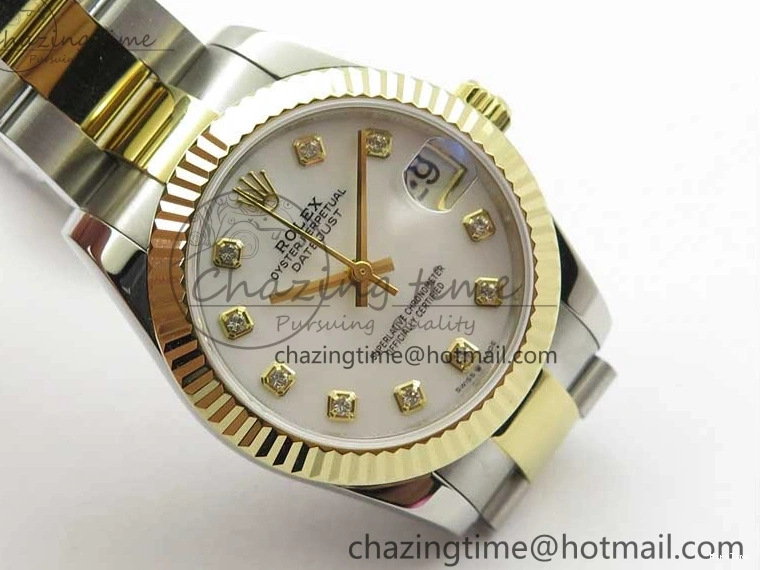MiroTime 0520 ModernLook Datejust 31mm 278273 SS YG BP Maker Best Edition White MOP Diamonds Dial on SS YG Oyster Bracelet 2723